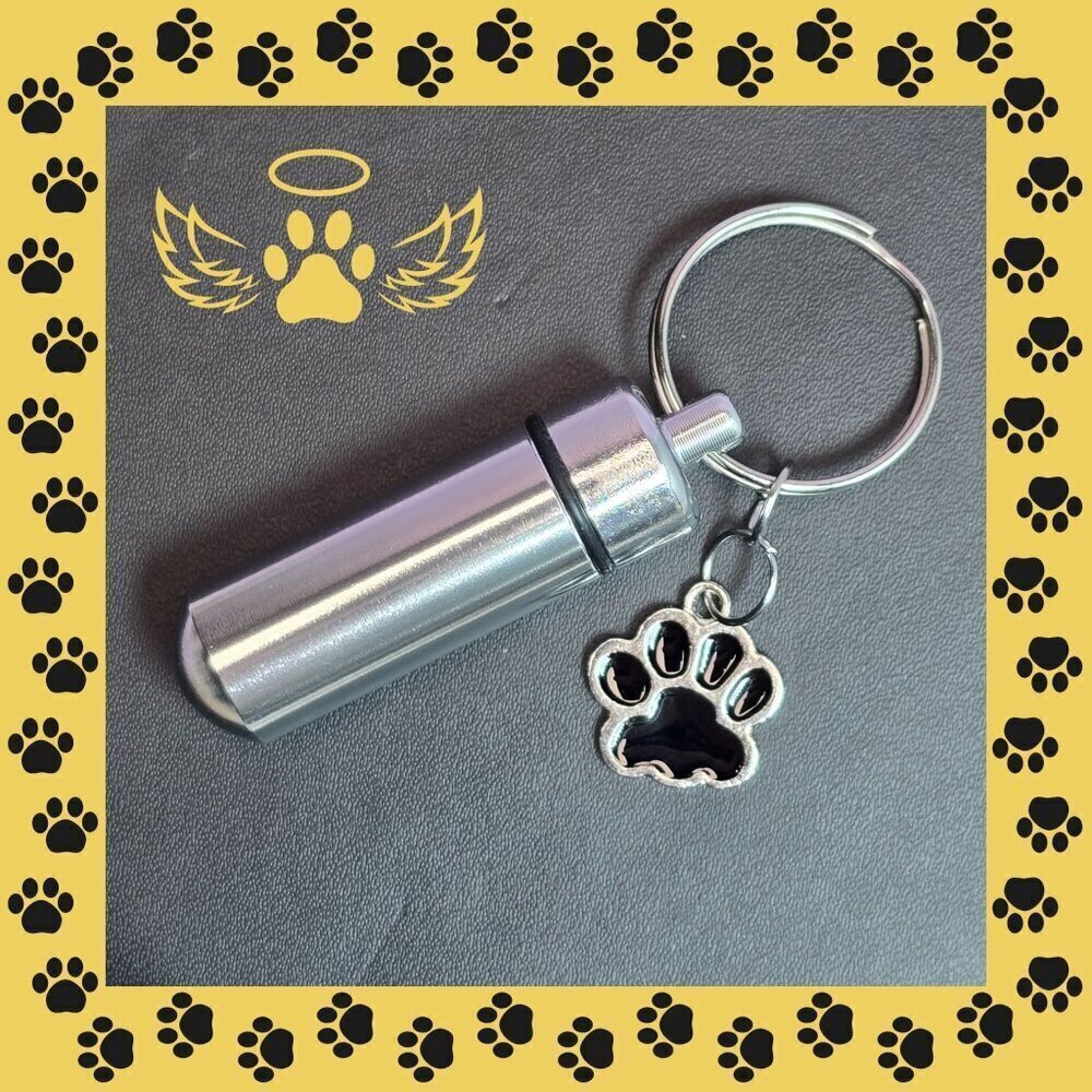 Aluminum Pet Ashes Cylinder Keychain With‎ Paw Charm (NWOT)